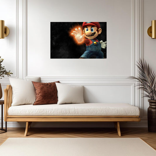 Super Mario Poster | Mario Holding a Glowing Fireball - Video Games Poster