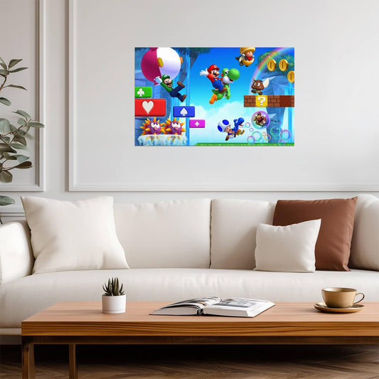 New Super Mario Bros. U Poster | Mario, Luigi and Yoshi in the Mushroom Kingdom - Video Games Poster