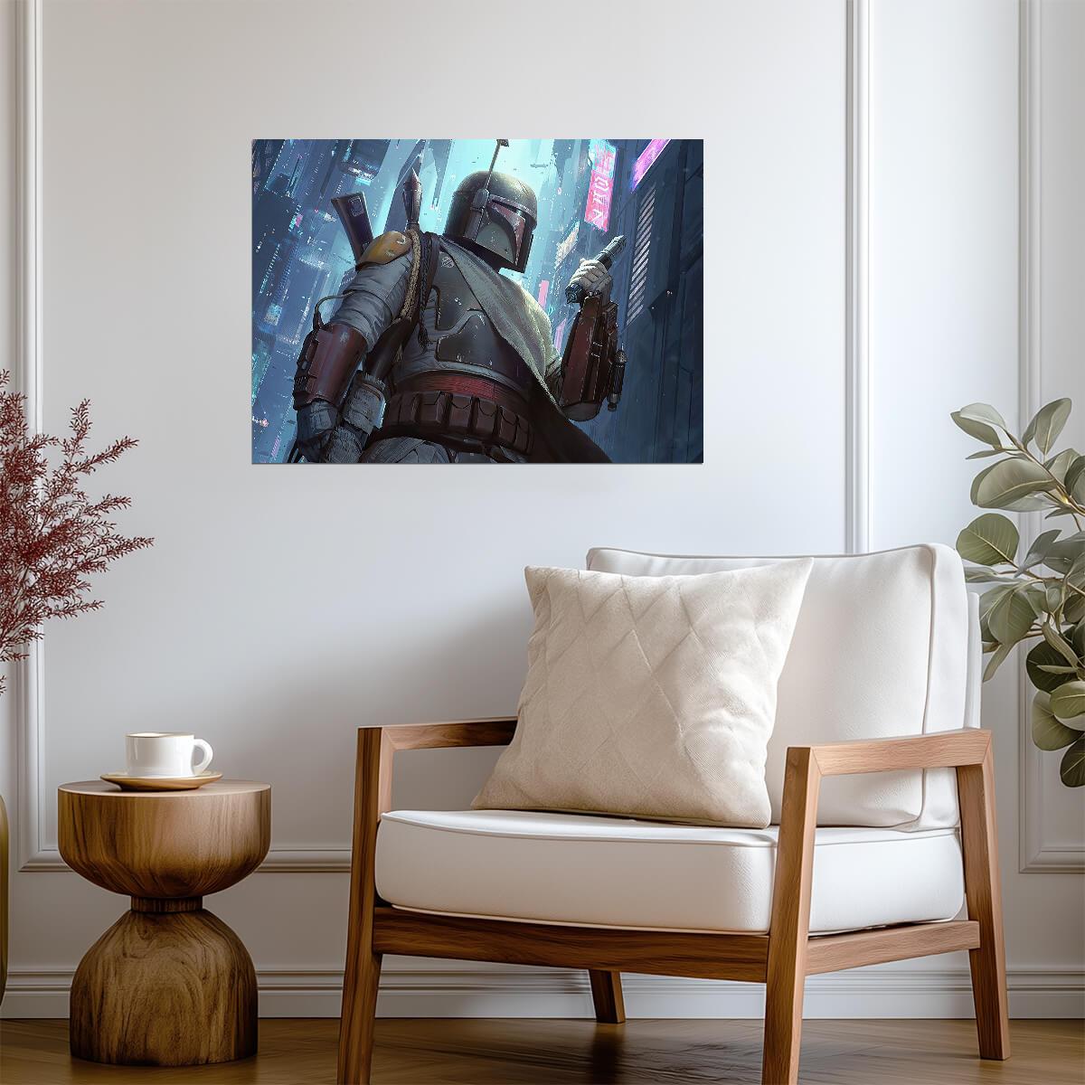 Boba Fett Star Wars Poster | Bounty Hunter in a Blue City - Movies & TV Poster