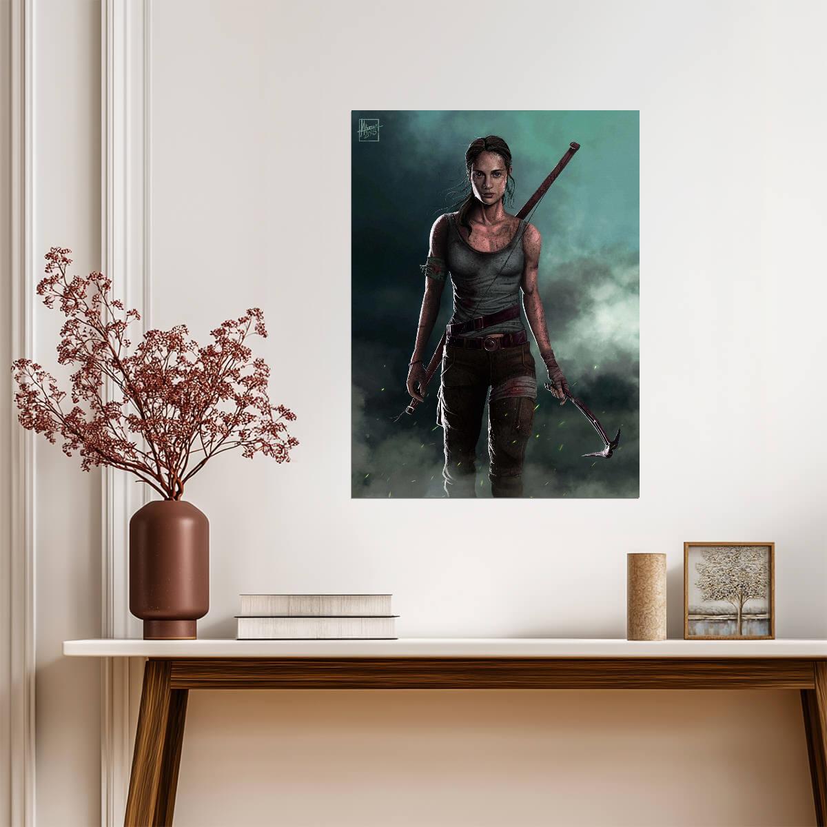 Tomb Raider 2018 Movie Poster | Alicia Vikander as Lara Croft with a Bow and Axe - Movies & TV Poster