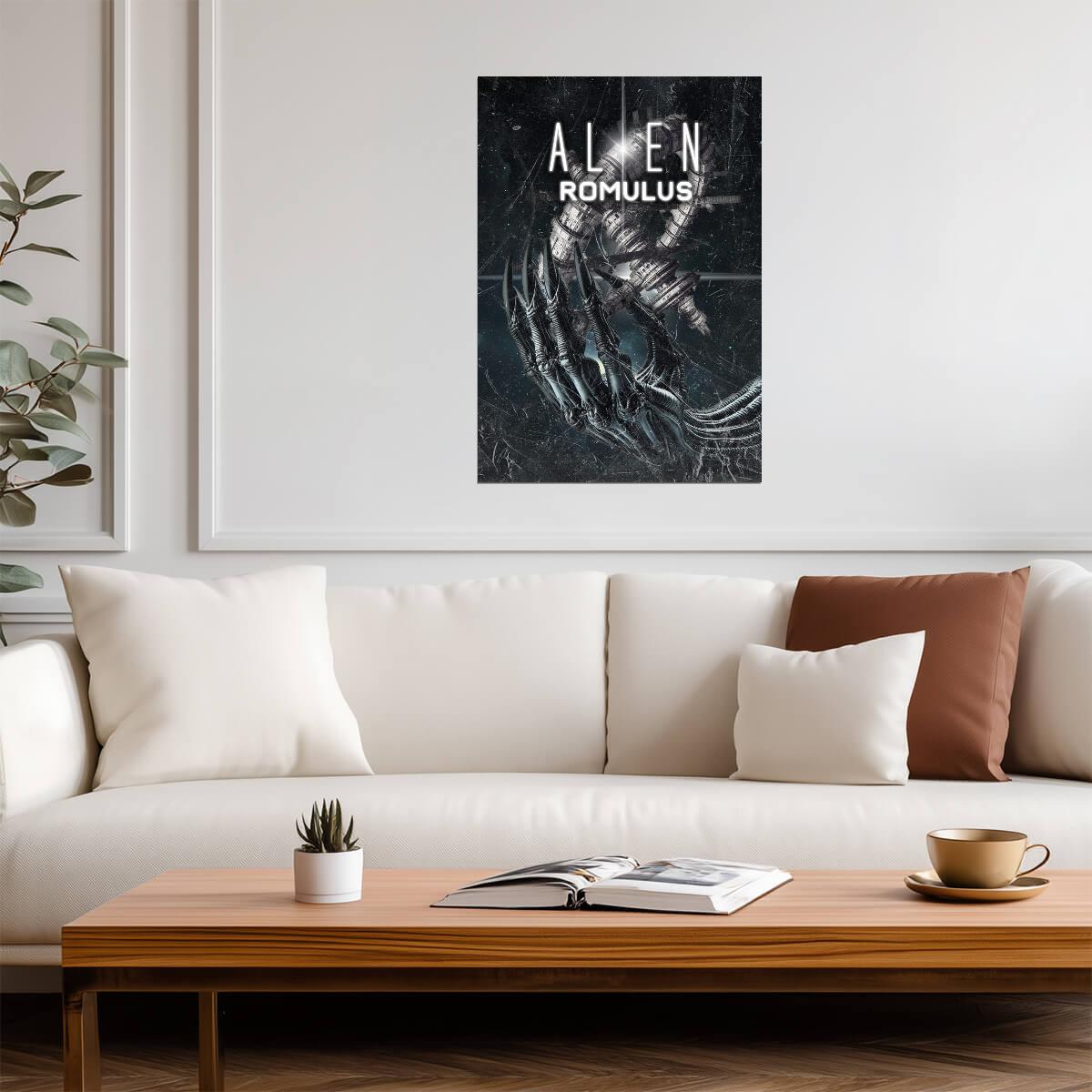Alien Romulus Movie Poster | Xenomorph Illustration | Black and White Art Print - Movies & TV Poster