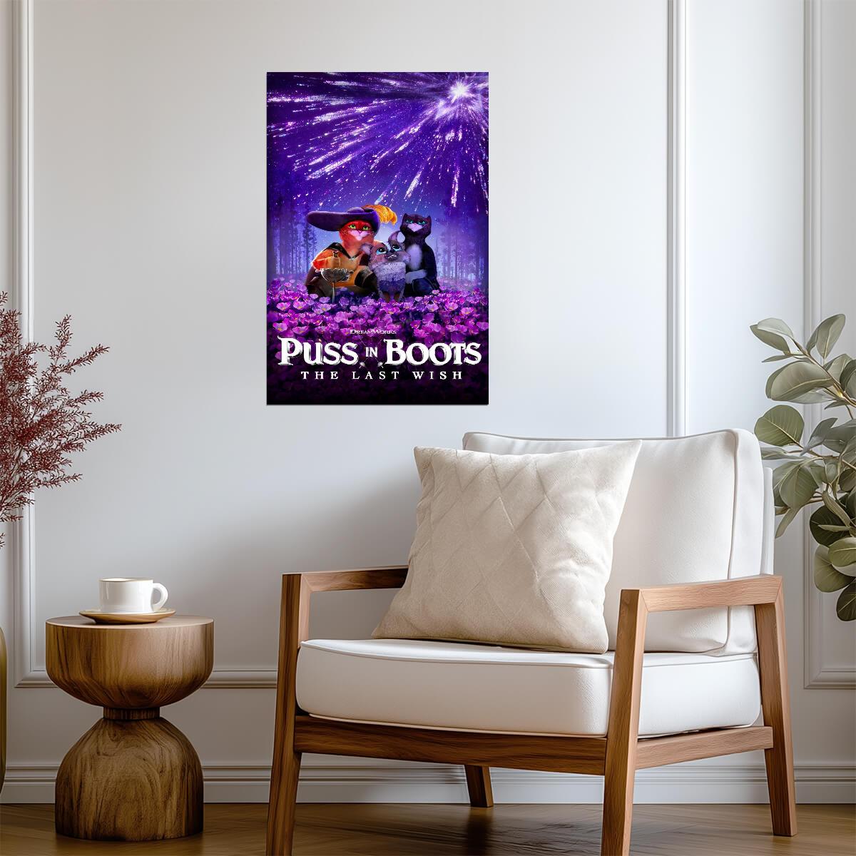 Puss in Boots The Last Wish Movie Poster | Wishing Star above the Purple Flowers - Movies & TV Poster