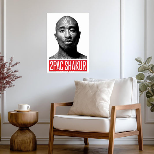2Pac Shakur Poster | Black and White Halftone Portrait - Music Poster
