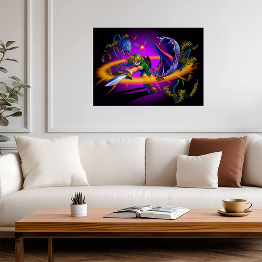 The Legend of Zelda: Ocarina of Time Poster | Link Fighting a Deku Baba - Video Games Poster