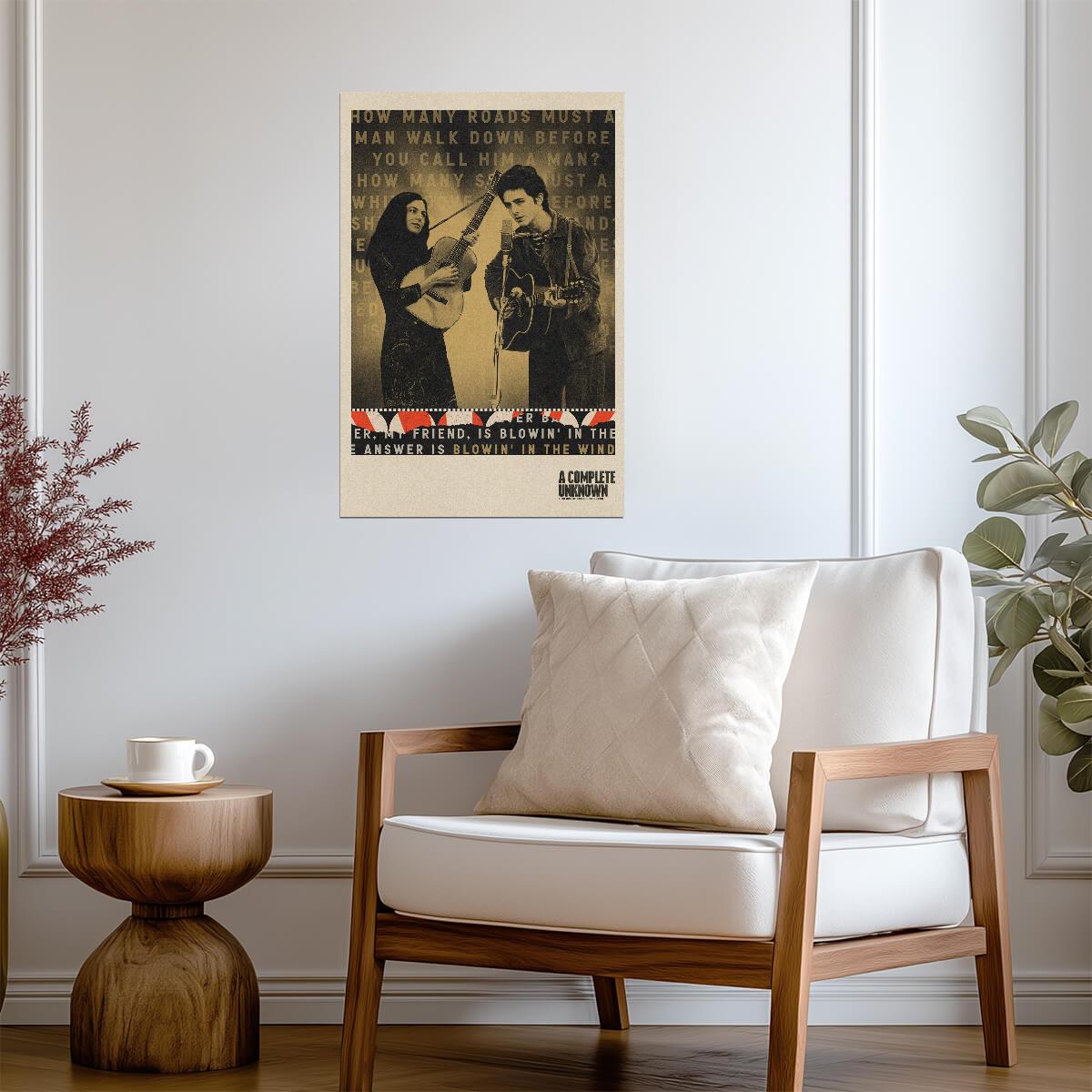 A Complete Unknown Poster | Bob Dylan and Joan Baez | Blowin in the Wind Lyrics Print - Movies & TV Poster