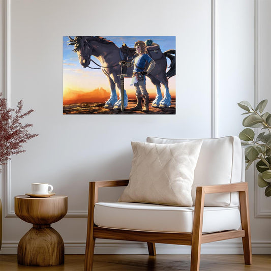 The Legend of Zelda: Breath of the Wild Poster | Link and His Horse at Sunset - Video Games Poster
