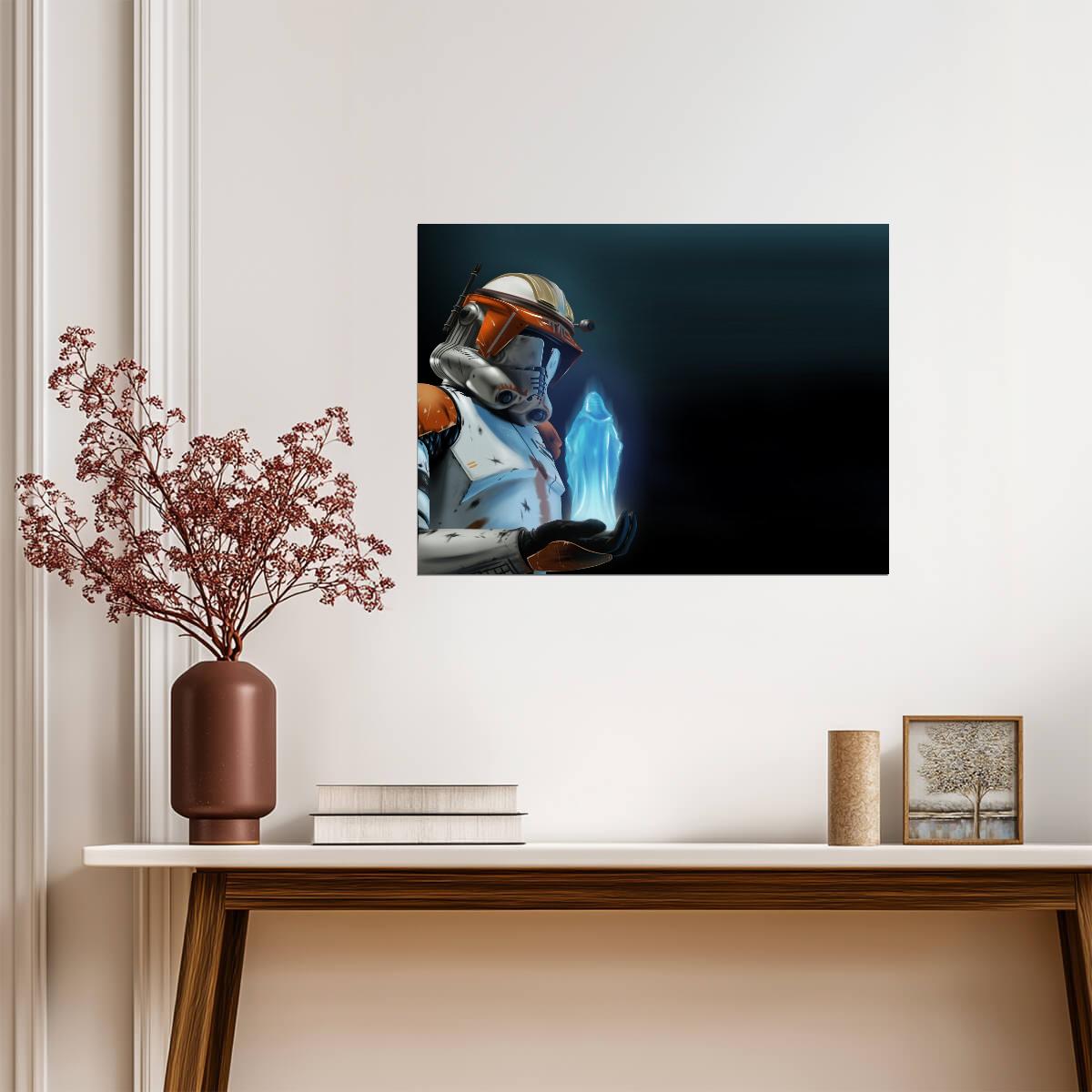 Star Wars Commander Cody Poster | Orange Armor and Blue Hologram - Movies & TV Poster