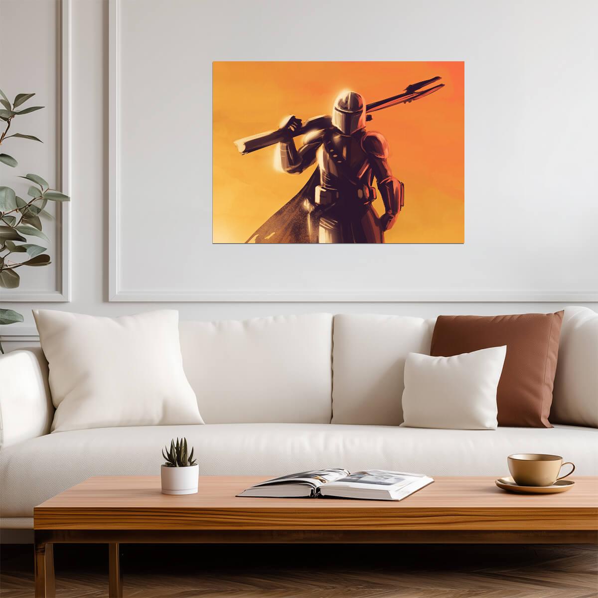 The Mandalorian TV Series Poster | Din Djarin Orange Sunset Illustration - Movies & TV Poster