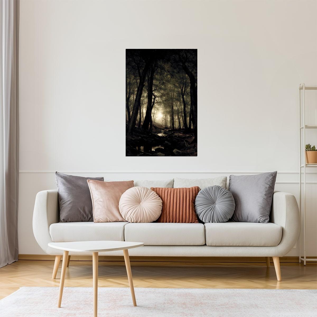 Moonlit Forest Path | Gothic Landscape Painting Print Poster