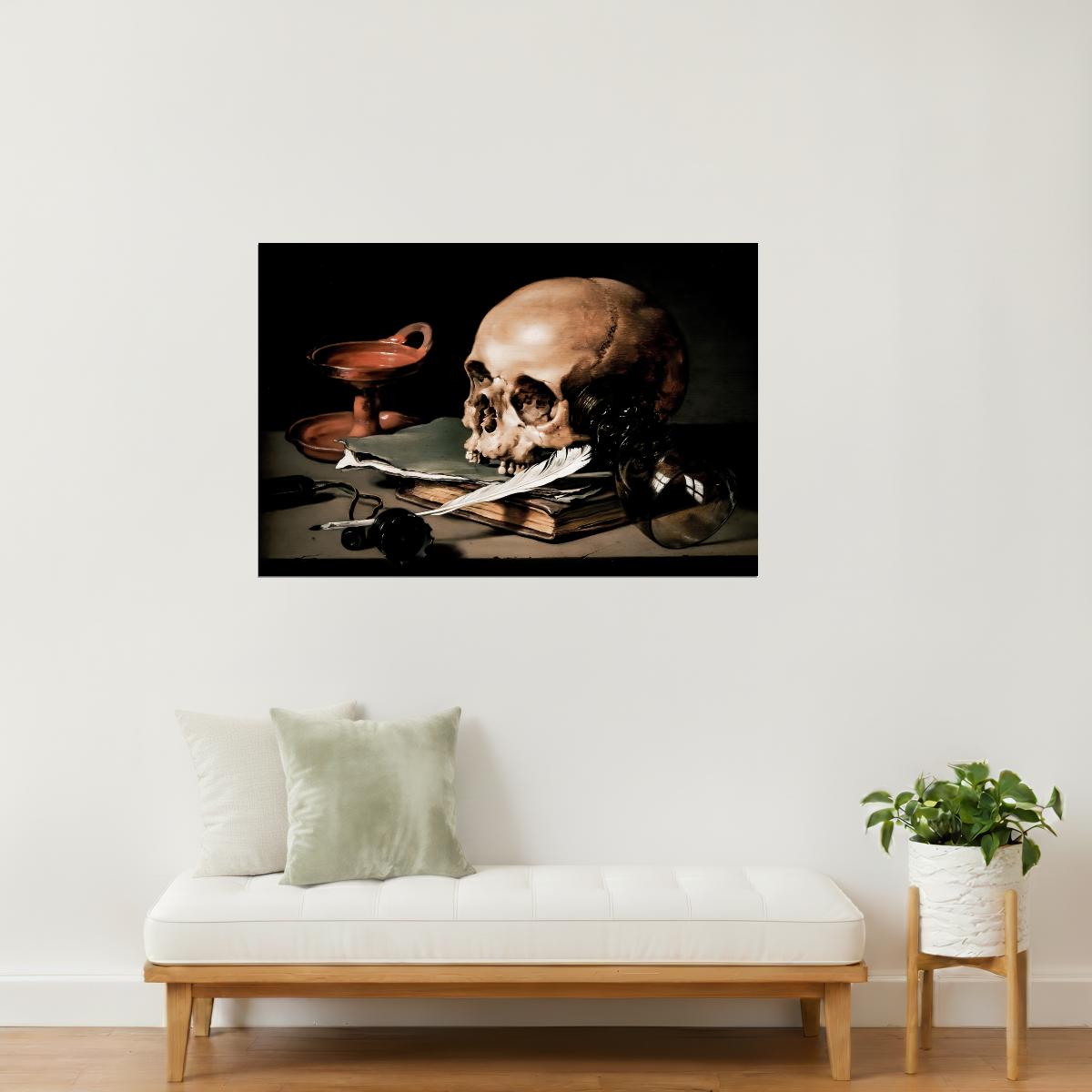 Skull and Books | Vanitas Still Life Painting Print Poster