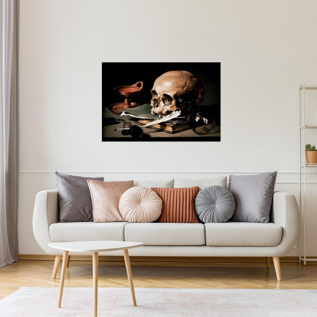 Skull and Books | Vanitas Still Life Painting Print Poster