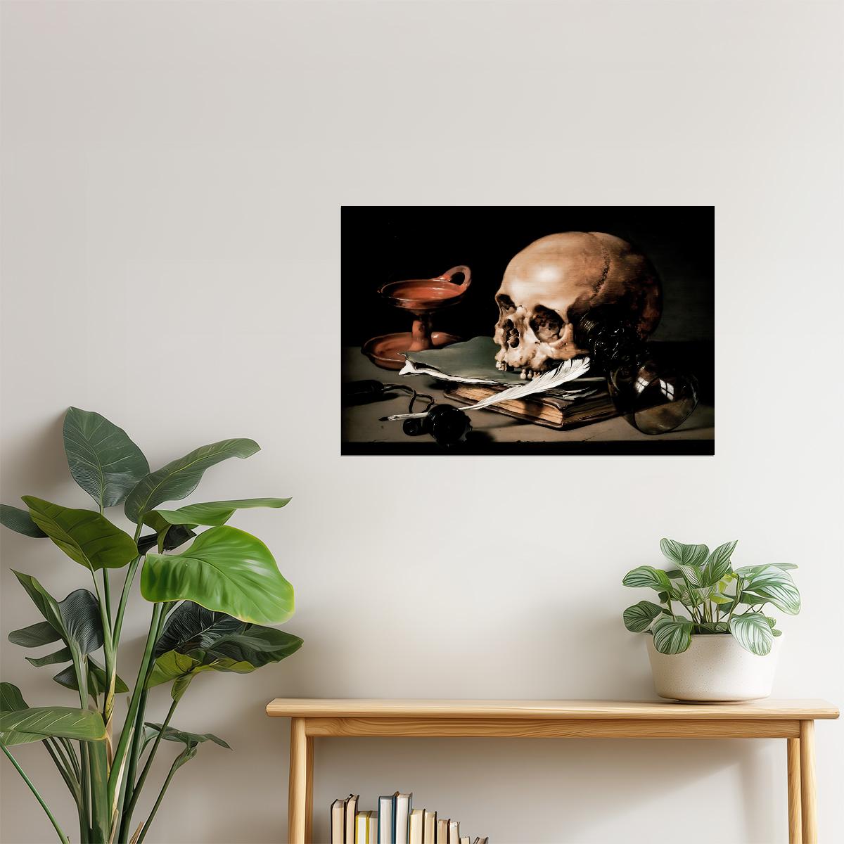 Skull and Books | Vanitas Still Life Painting Print Poster