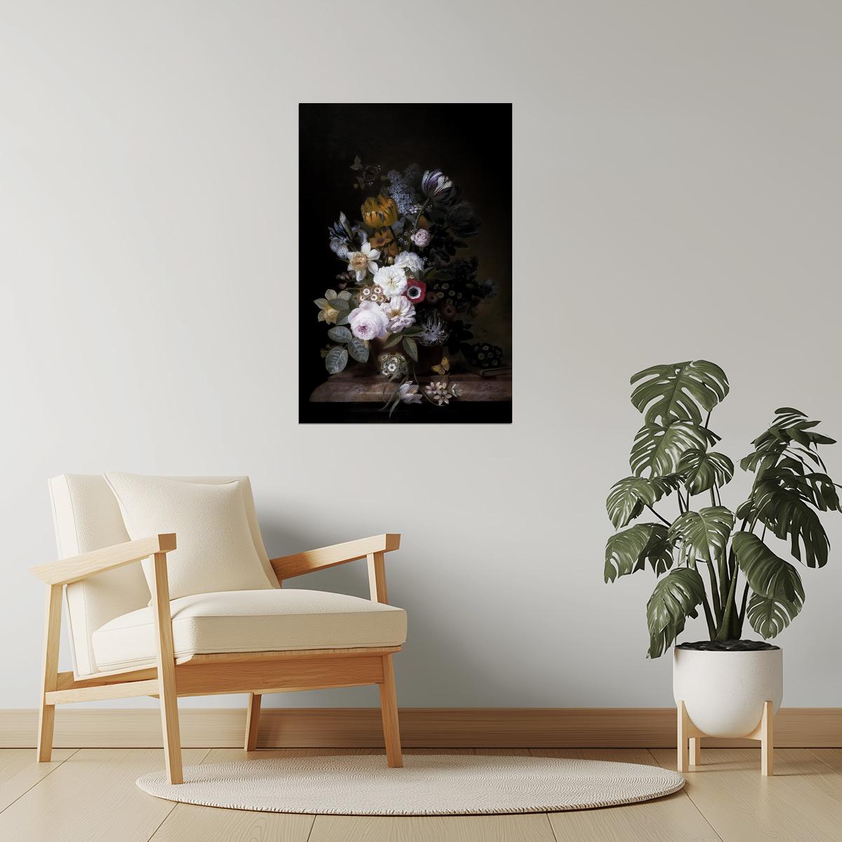 Baroque Floral Arrangement | Moody Botanical Wall Art Poster