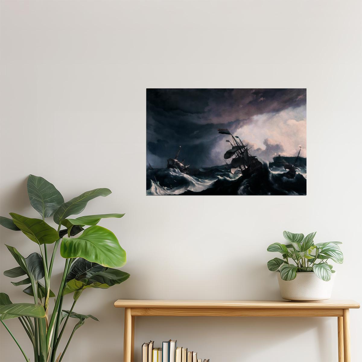 Storm at Sea | Dramatic Ship Painting Print Poster