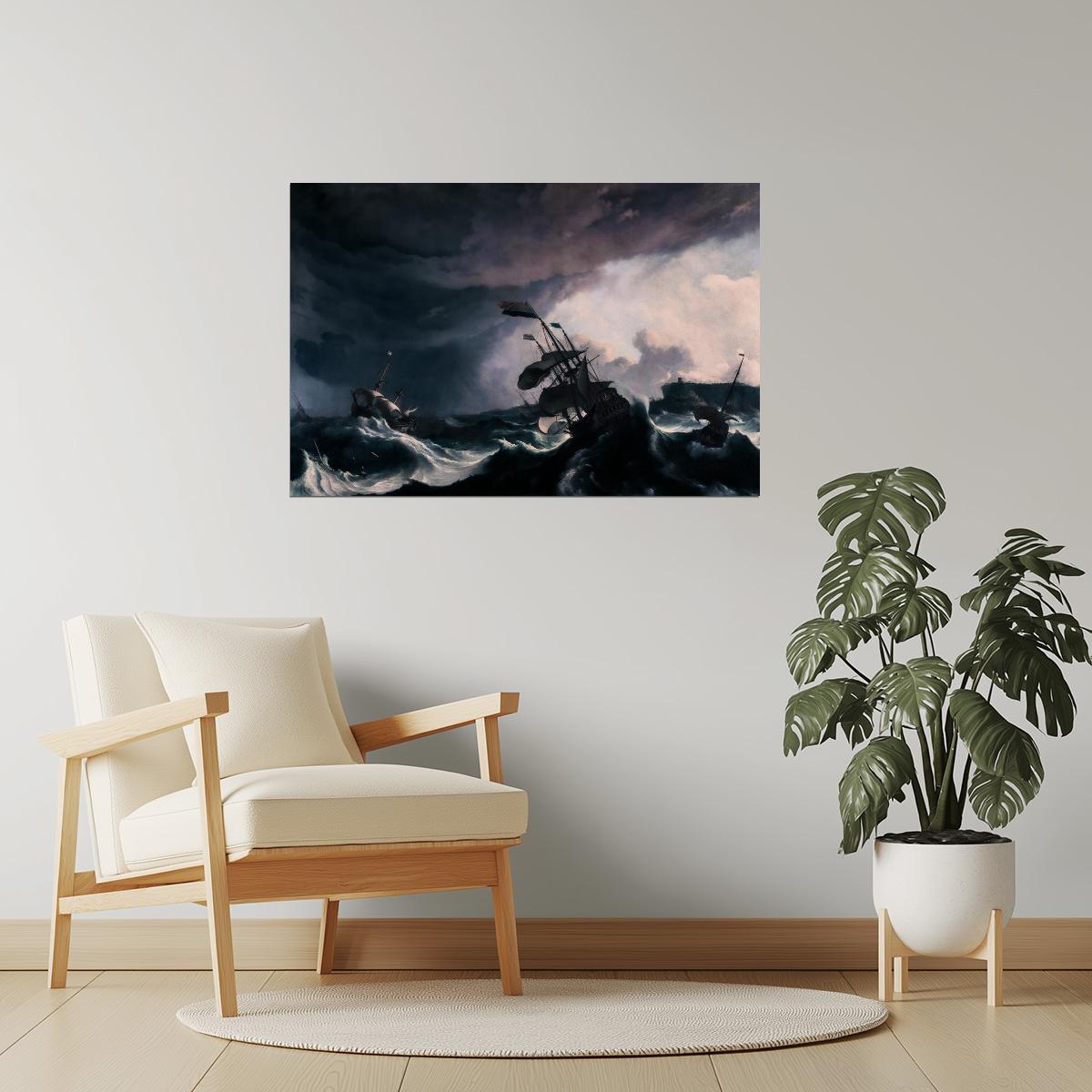 Storm at Sea | Dramatic Ship Painting Print Poster
