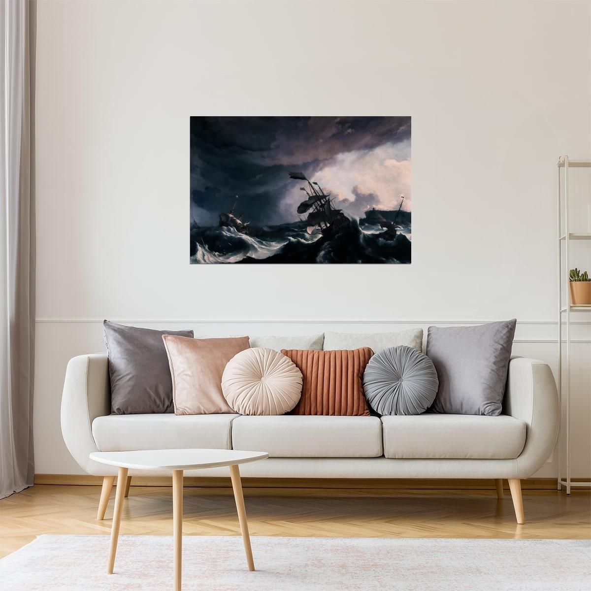 Storm at Sea | Dramatic Ship Painting Print Poster