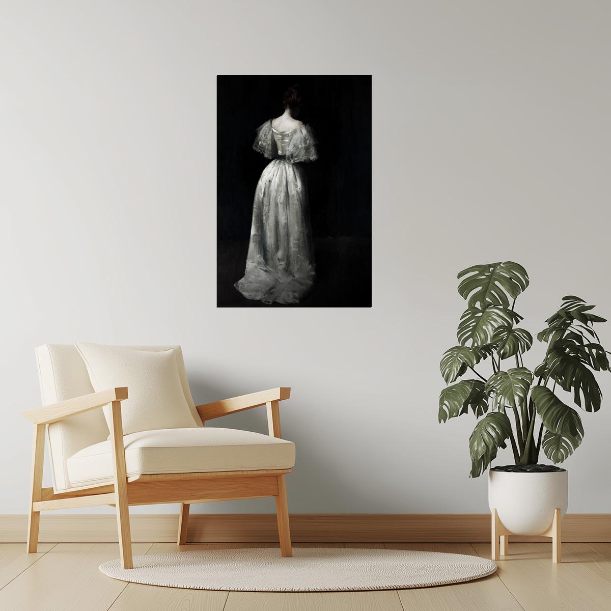 Lady in White Dress | Dark Academia Moody Painting Print Poster