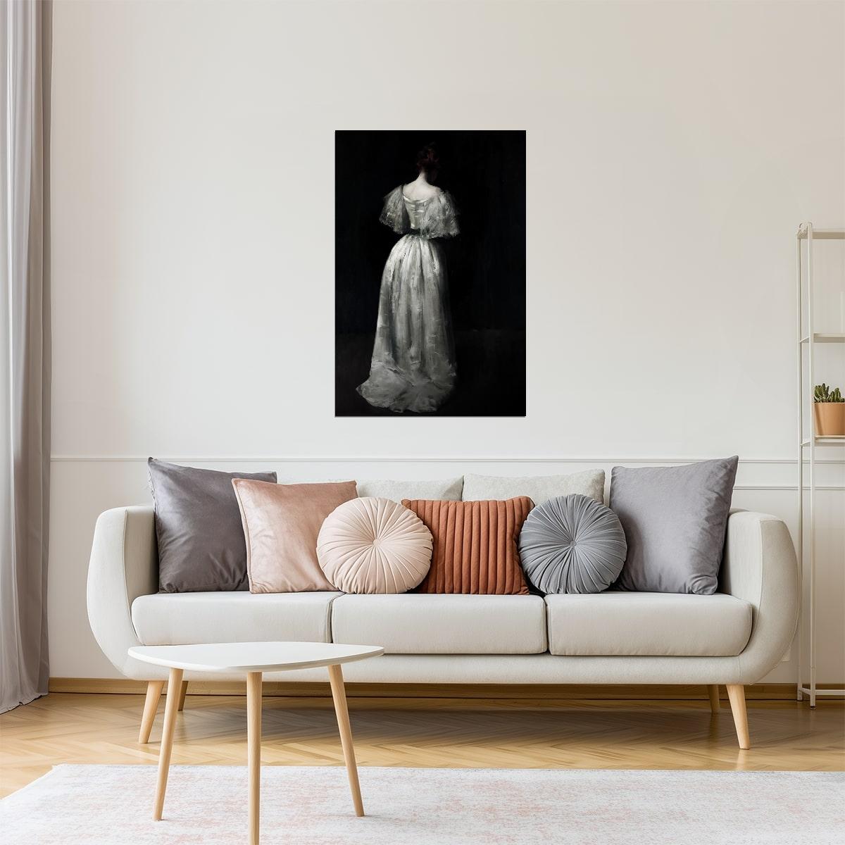 Lady in White Dress | Dark Academia Moody Painting Print Poster