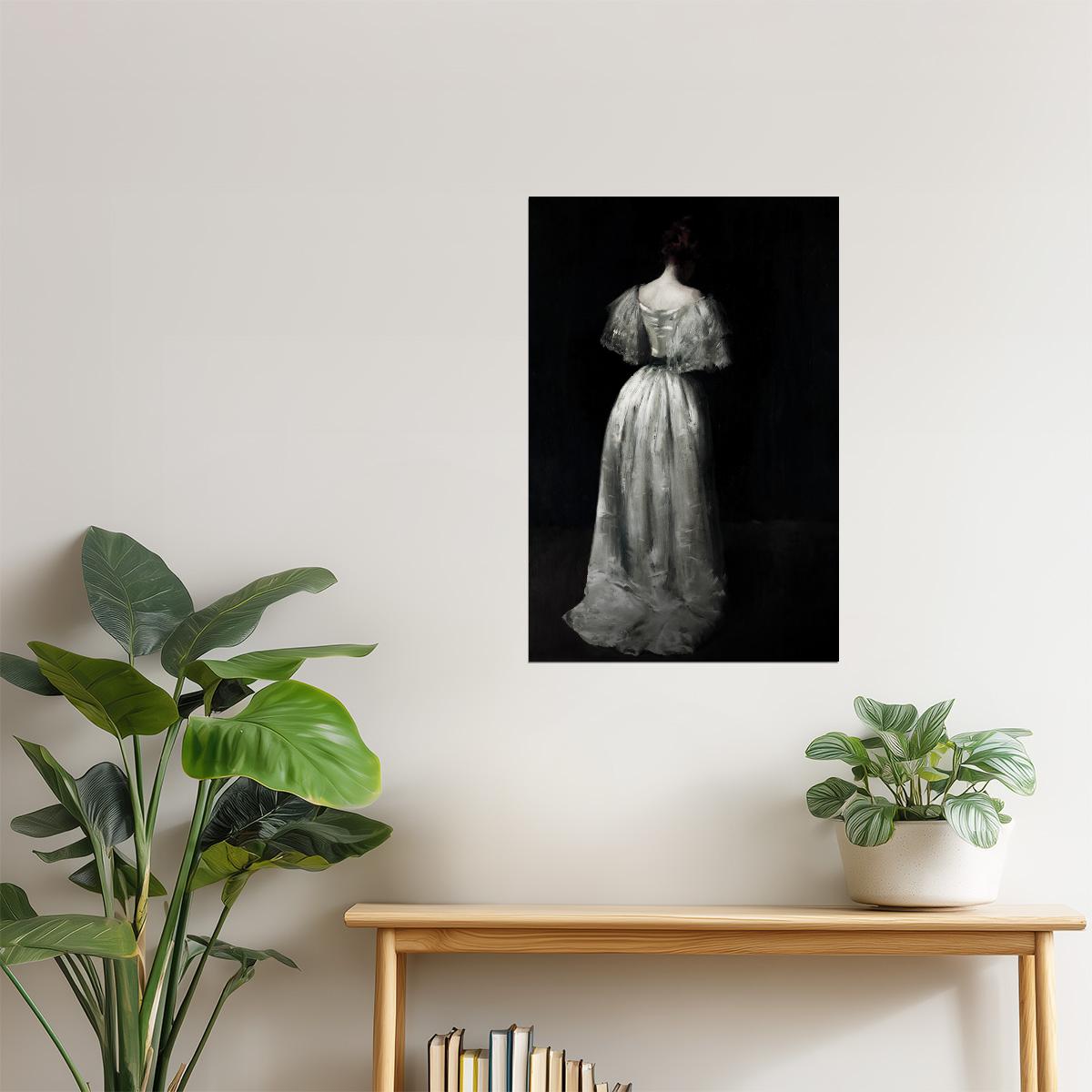 Lady in White Dress | Dark Academia Moody Painting Print Poster