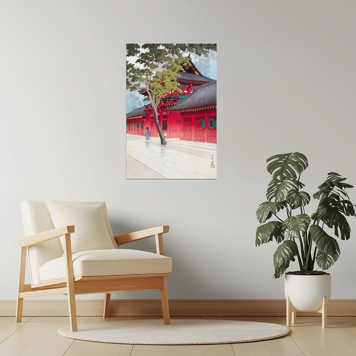Japanese Temple in Rain | Traditional Landscape Wall Art Poster