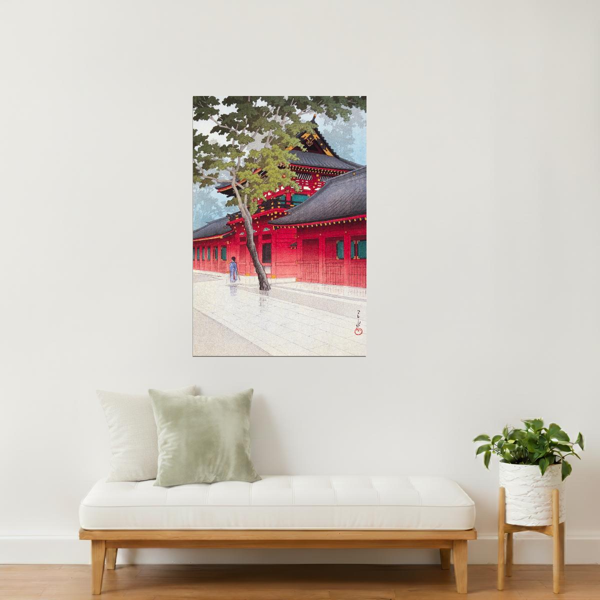 Japanese Temple in Rain | Traditional Landscape Wall Art Poster