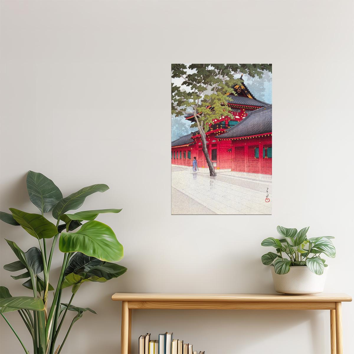 Japanese Temple in Rain | Traditional Landscape Wall Art Poster