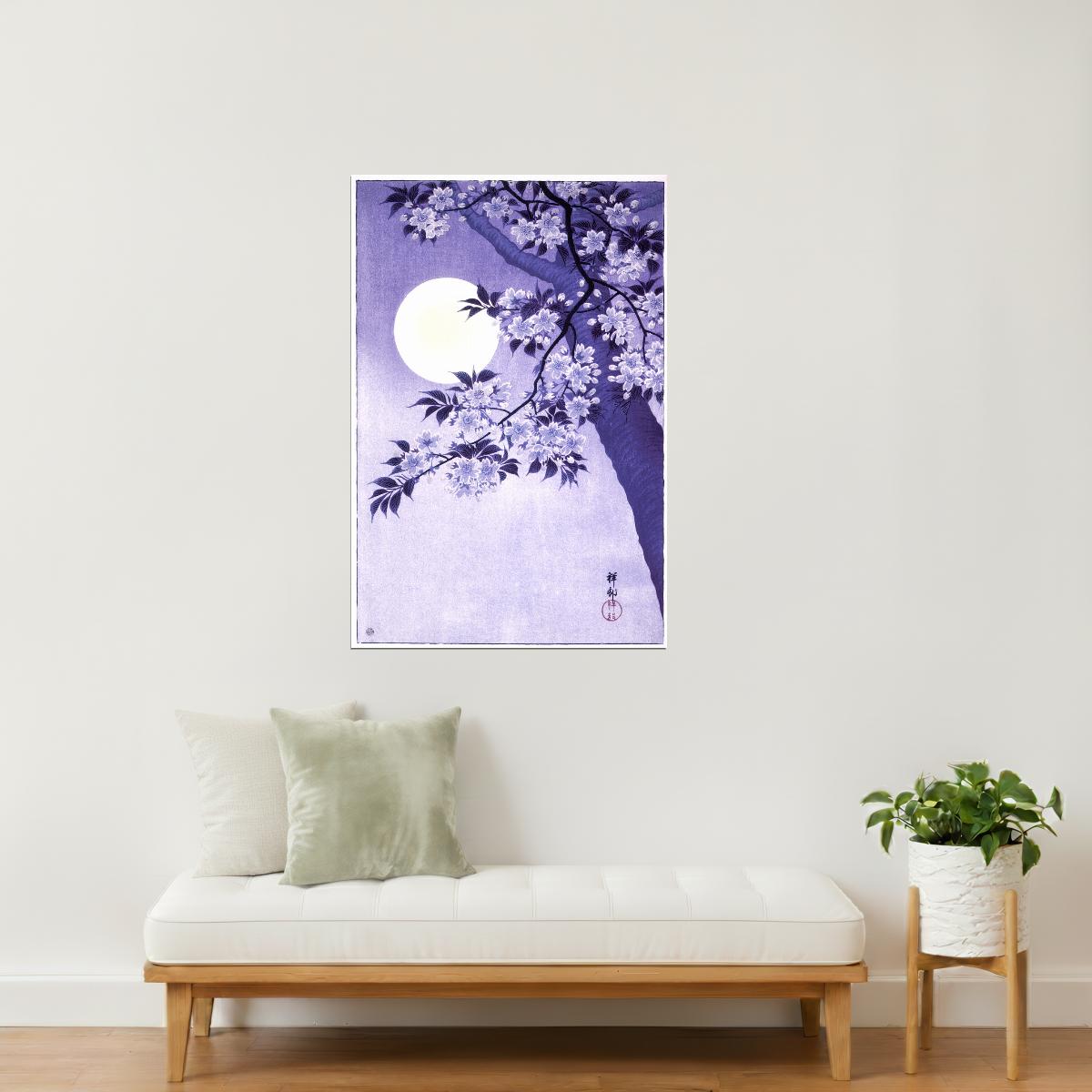 Full Moon and Sakura | Japanese Aesthetic Wall Art Poster