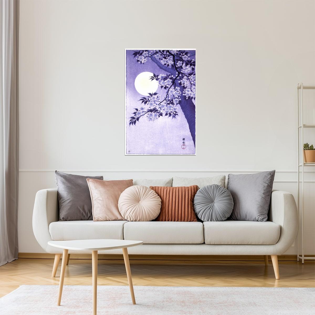 Full Moon and Sakura | Japanese Aesthetic Wall Art Poster