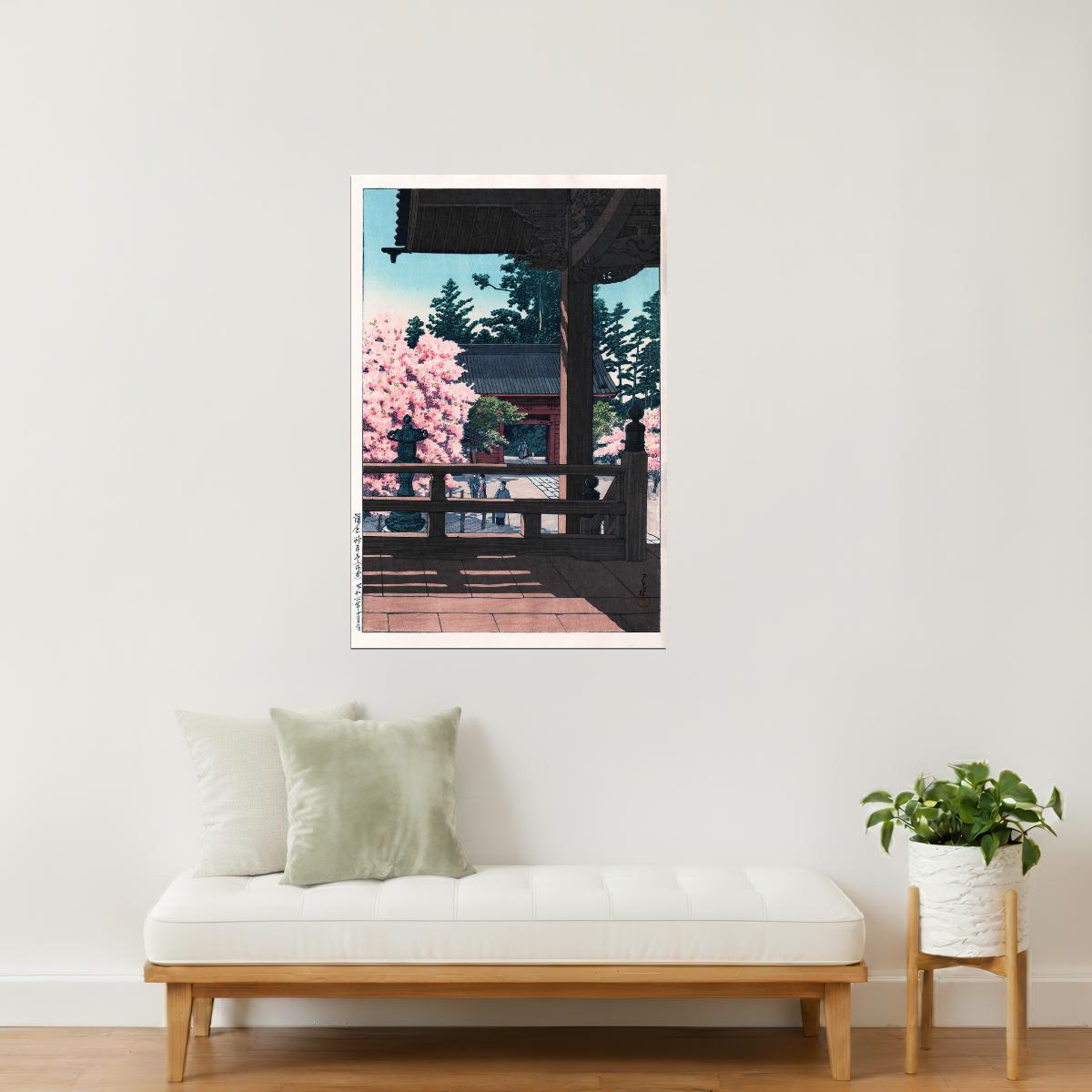 Cherry Blossoms at Temple | Japandi Wall Art Poster