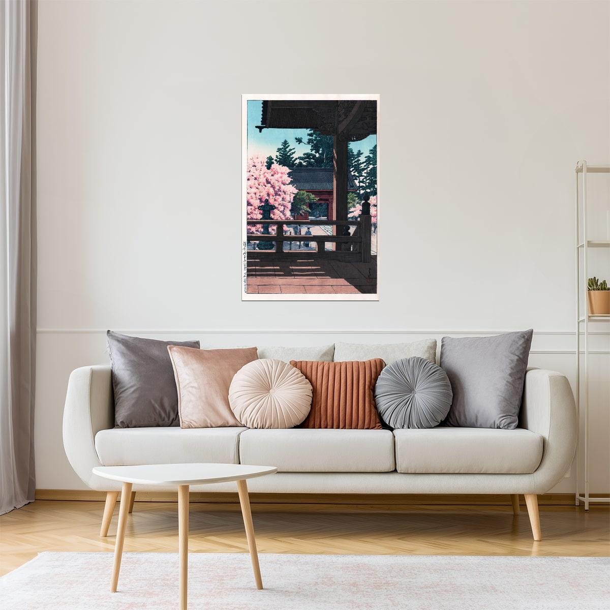Cherry Blossoms at Temple | Japandi Wall Art Poster