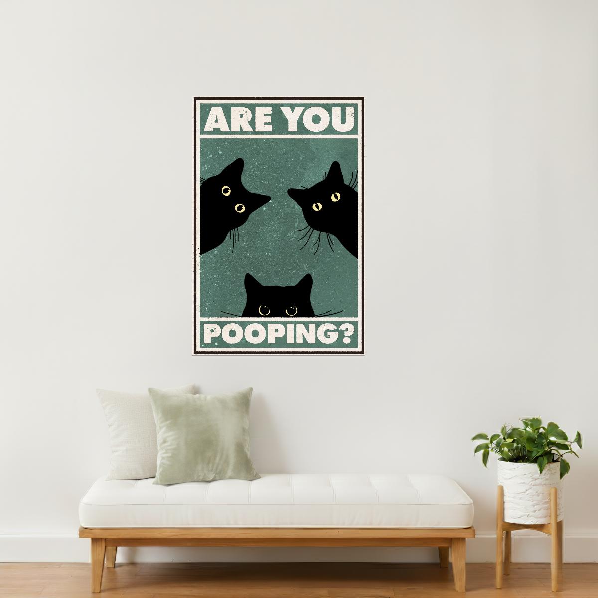 Are You Pooping | Funny Bathroom Cat Retro Wall Art Poster