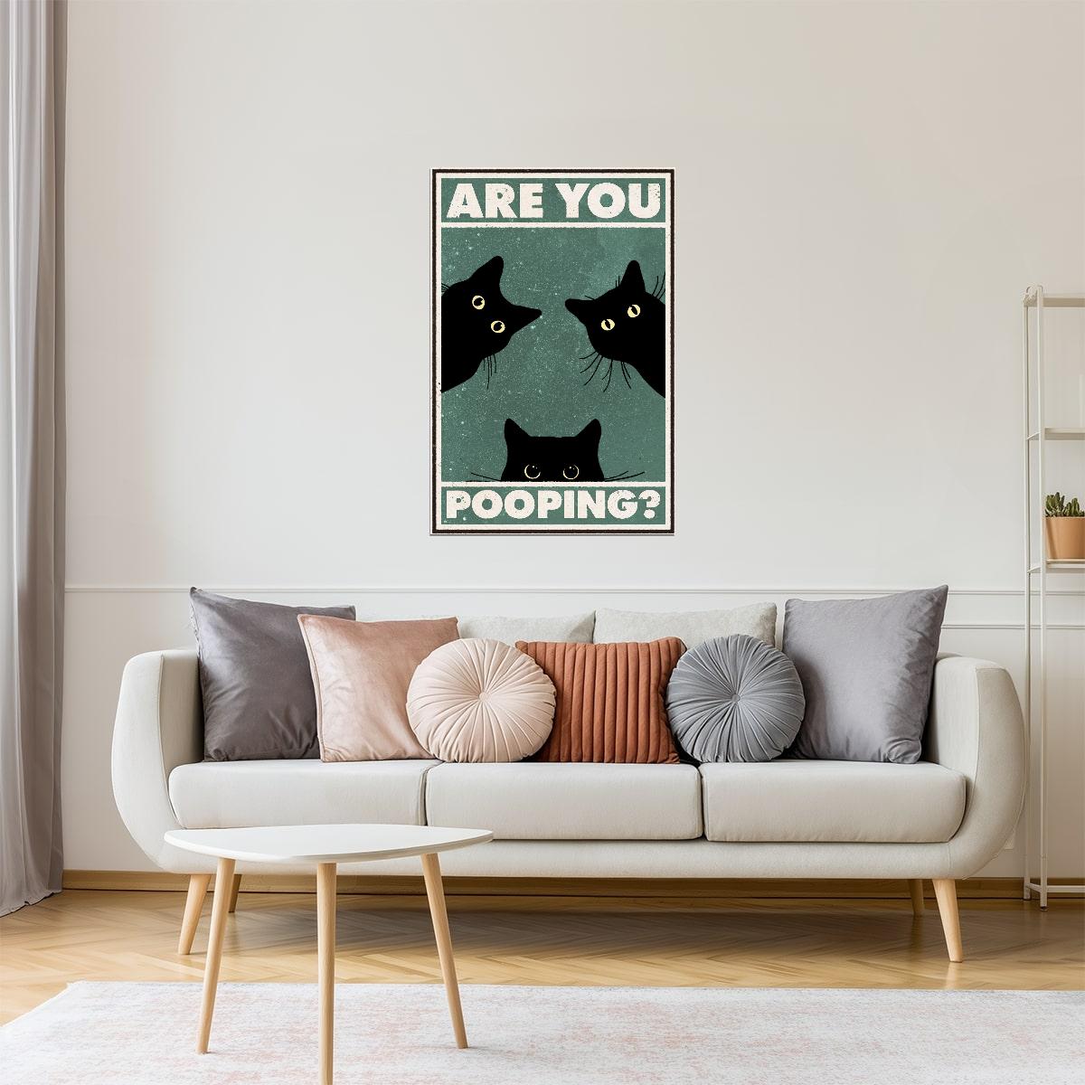 Are You Pooping | Funny Bathroom Cat Retro Wall Art Poster