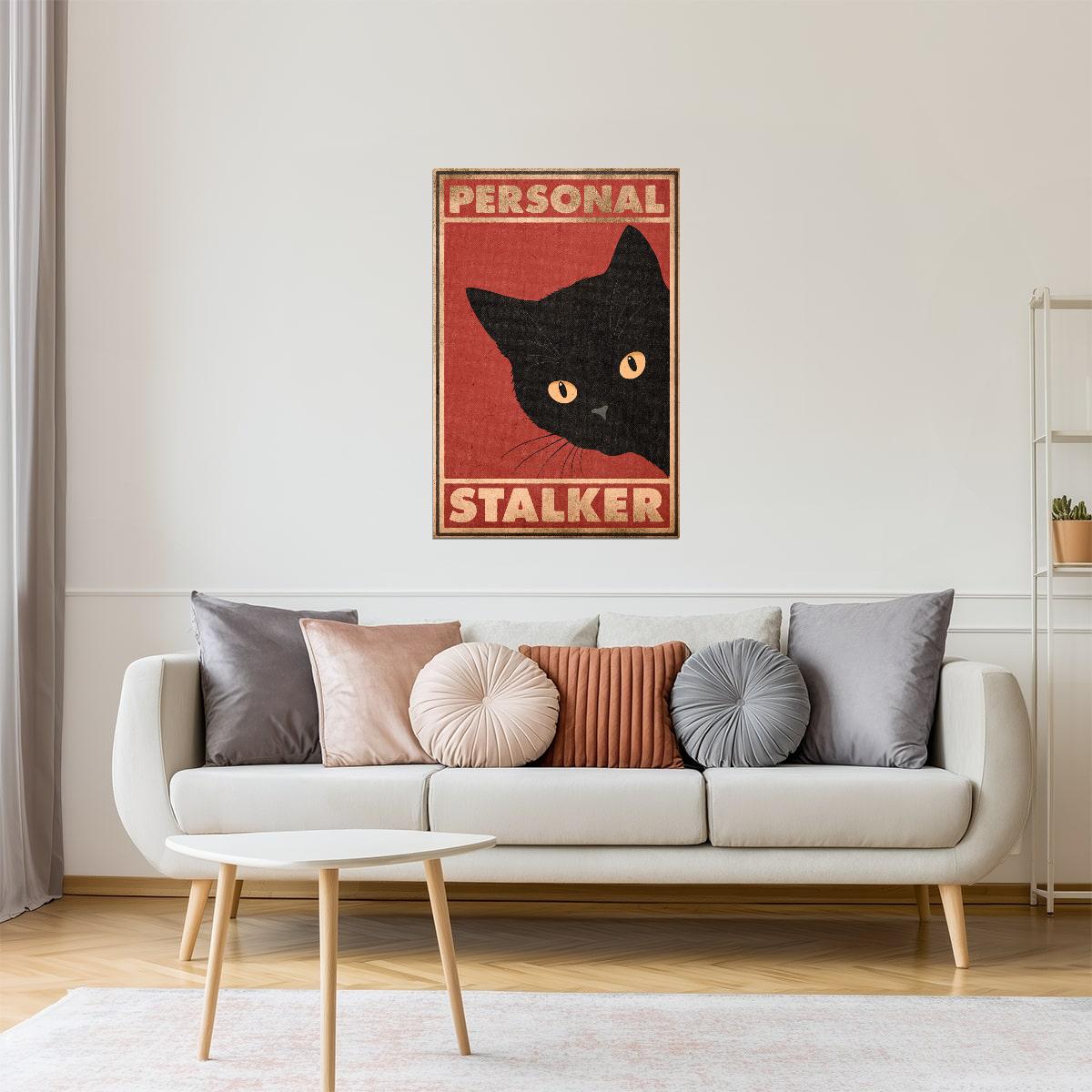 Personal Stalker | Funny Black Cat Retro Wall Art Poster