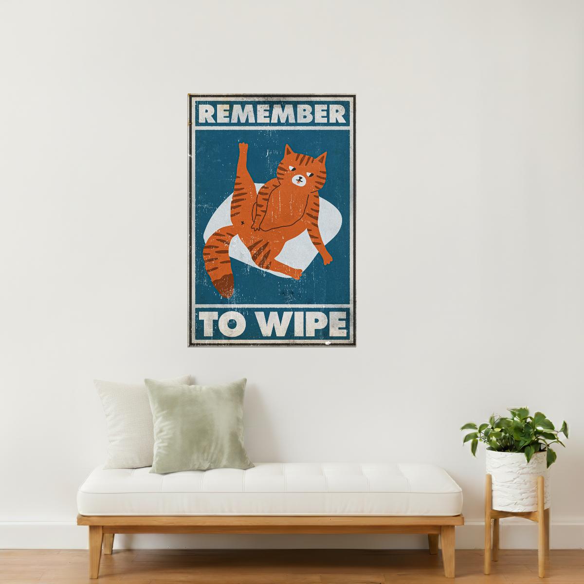Remember to Wipe | Retro Funny Bathroom Cat Wall Art Poster