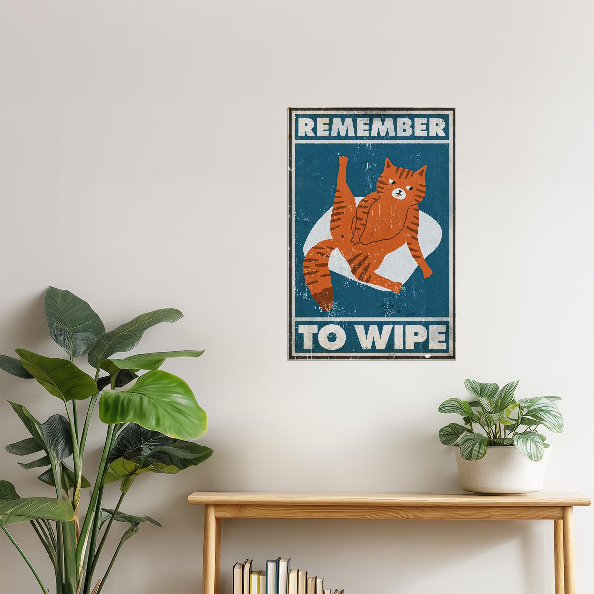 Remember to Wipe | Retro Funny Bathroom Cat Wall Art Poster