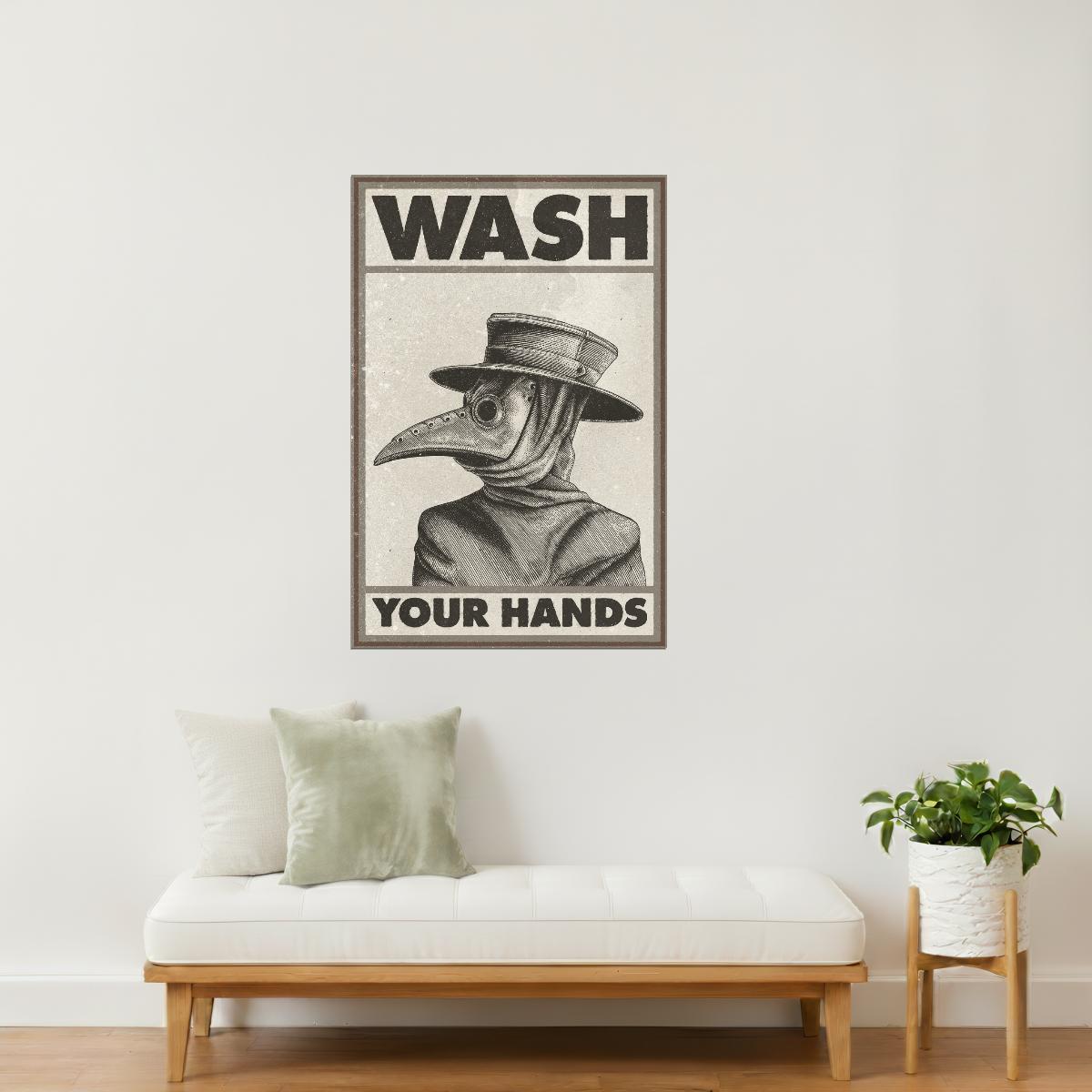 Wash Your Hands | Vintage Plague Doctor Funny Bathroom Wall Art Poster