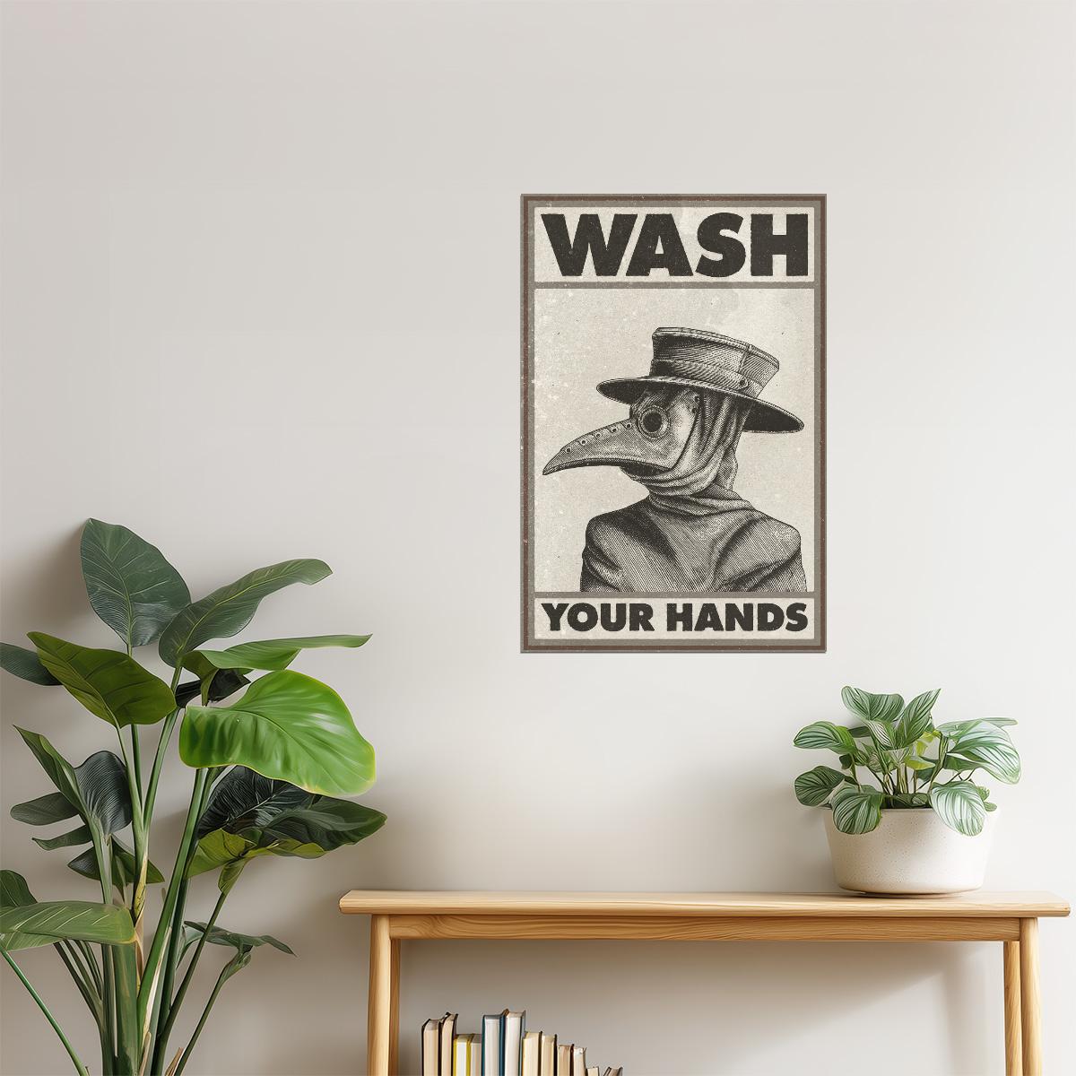 Wash Your Hands | Vintage Plague Doctor Funny Bathroom Wall Art Poster
