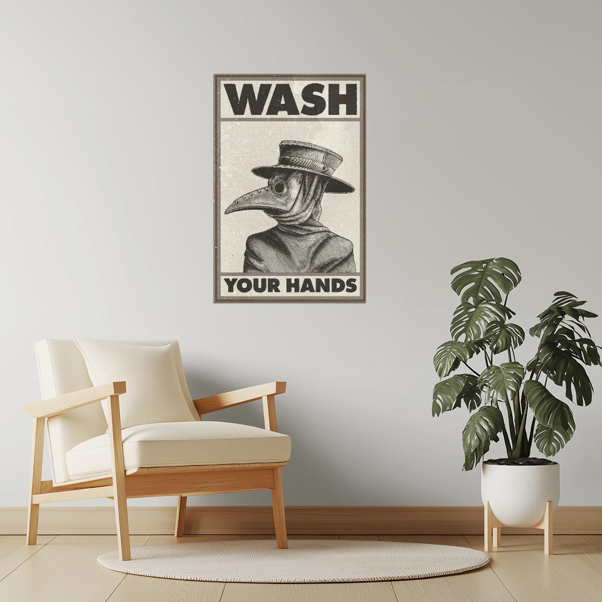 Wash Your Hands | Vintage Plague Doctor Funny Bathroom Wall Art Poster