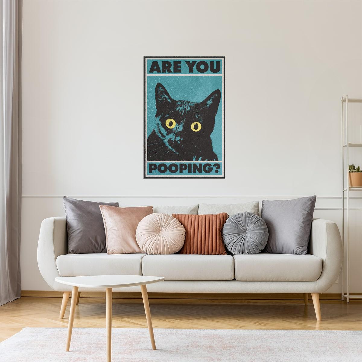 Are You Pooping | Black Cat Funny Bathroom Wall Print Poster