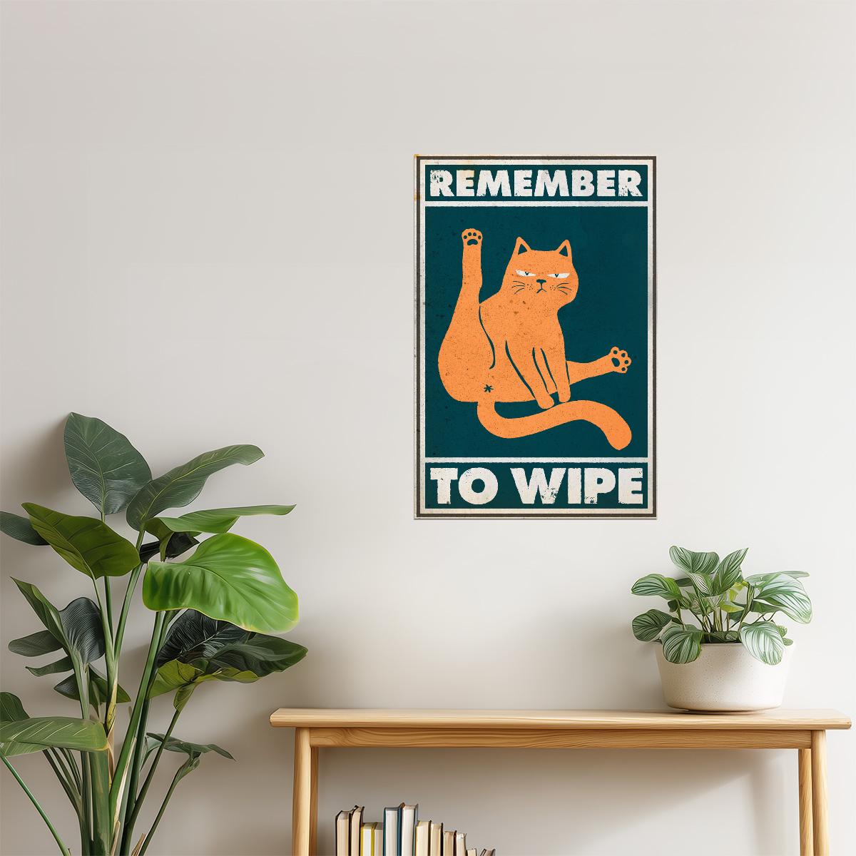 Remember to Wipe | Funny Cat Bathroom Rules Wall Art Poster
