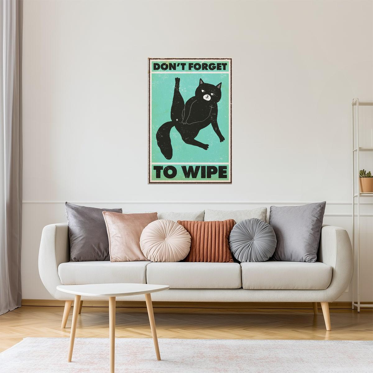Don’t Forget to Wipe | Retro Cat Bathroom Wall Art Poster
