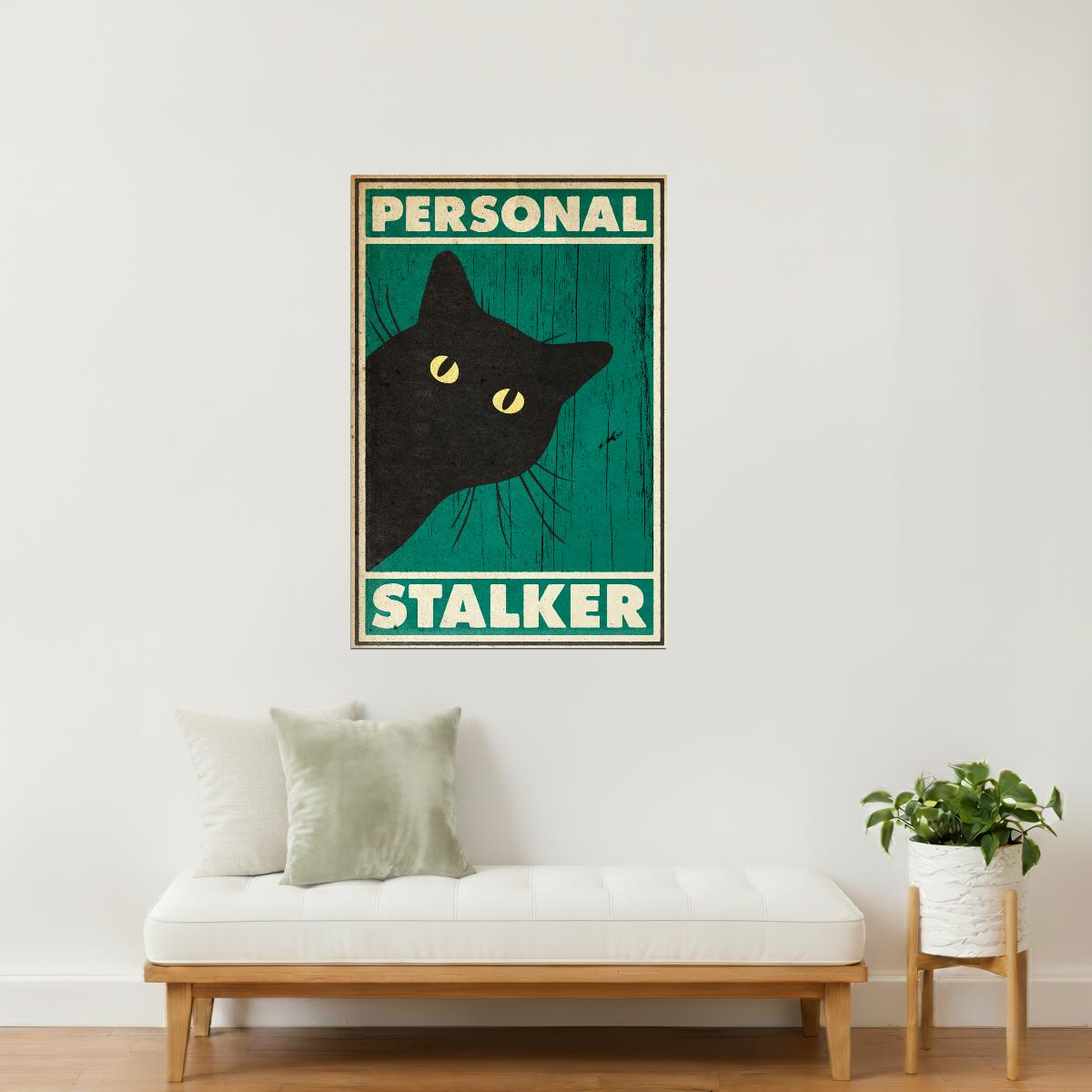 Personal Stalker | Black Cat Funny Retro Wall Art Poster