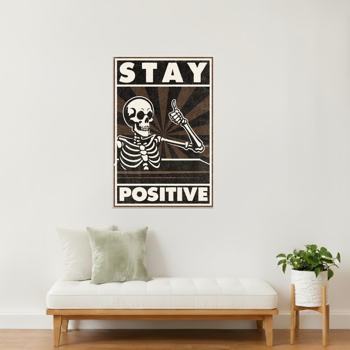 Stay Positive | Skeleton Retro Halloween Wall Art Poster