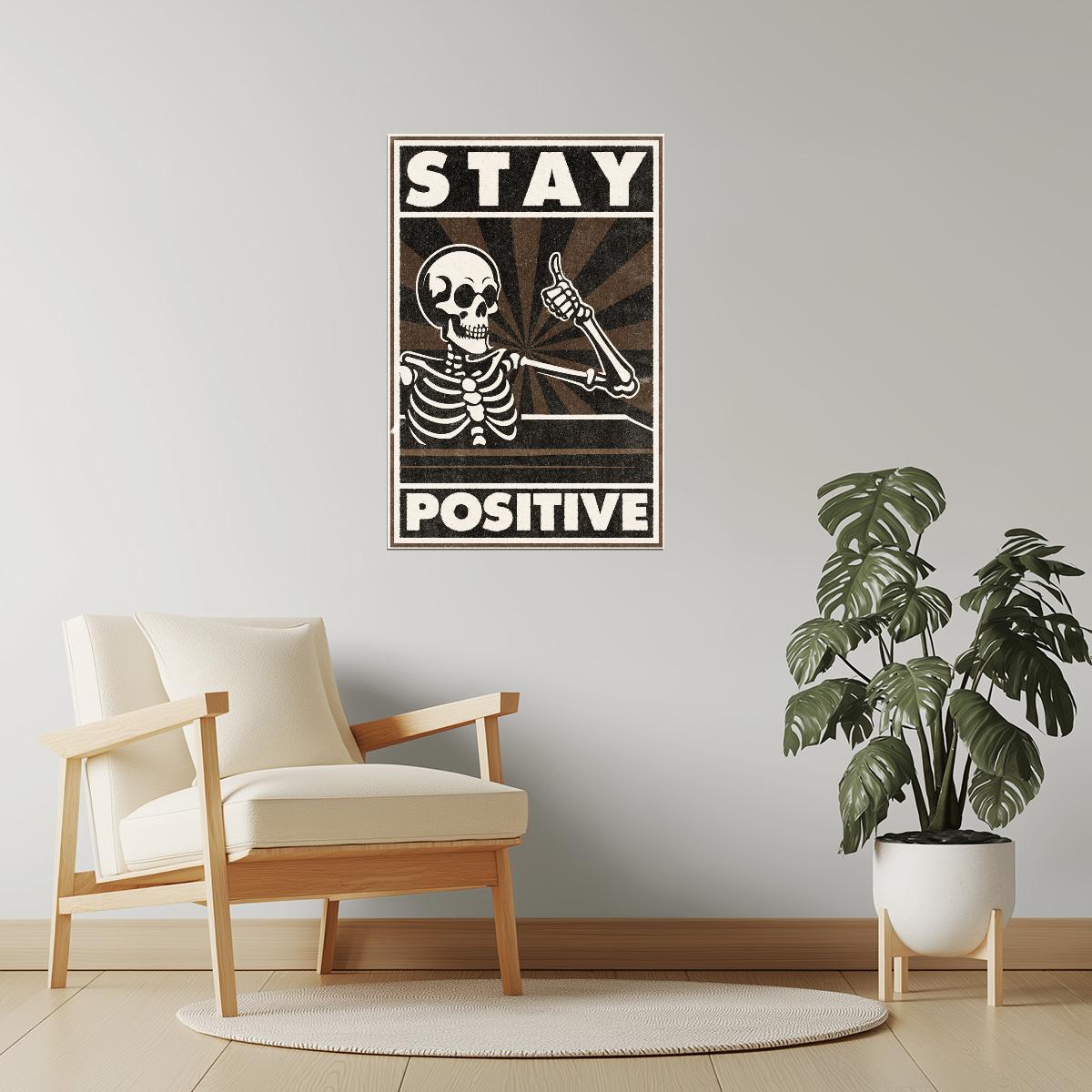 Stay Positive | Skeleton Retro Halloween Wall Art Poster