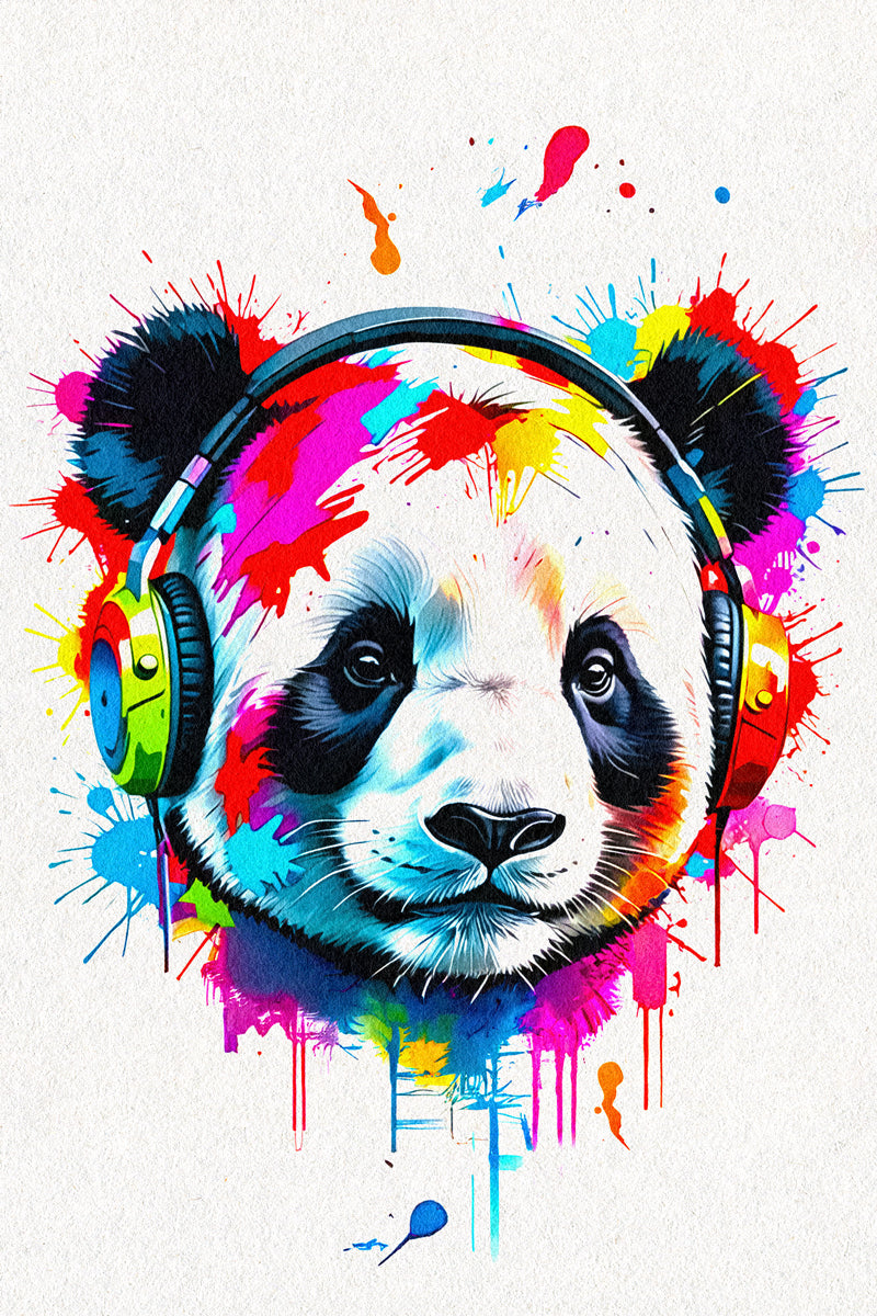 Panda with Headphones | Colorful Street Art Music Poster