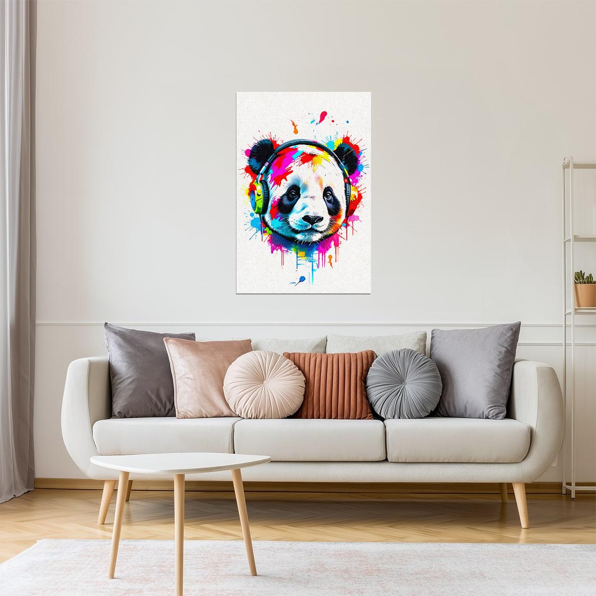 Panda with Headphones | Colorful Street Art Music Poster