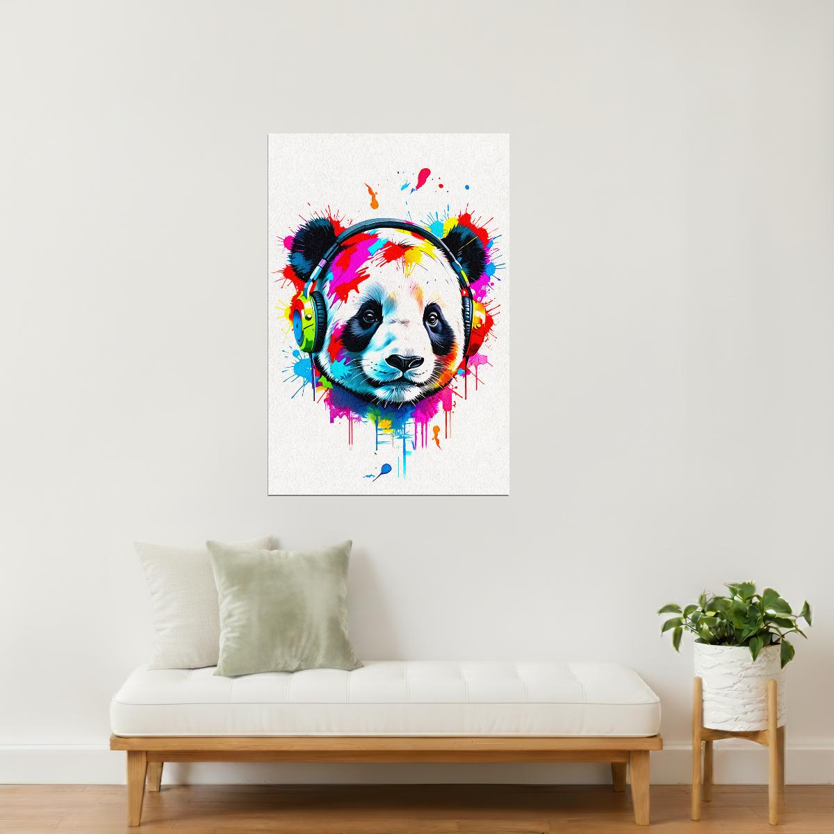 Panda with Headphones | Colorful Street Art Music Poster