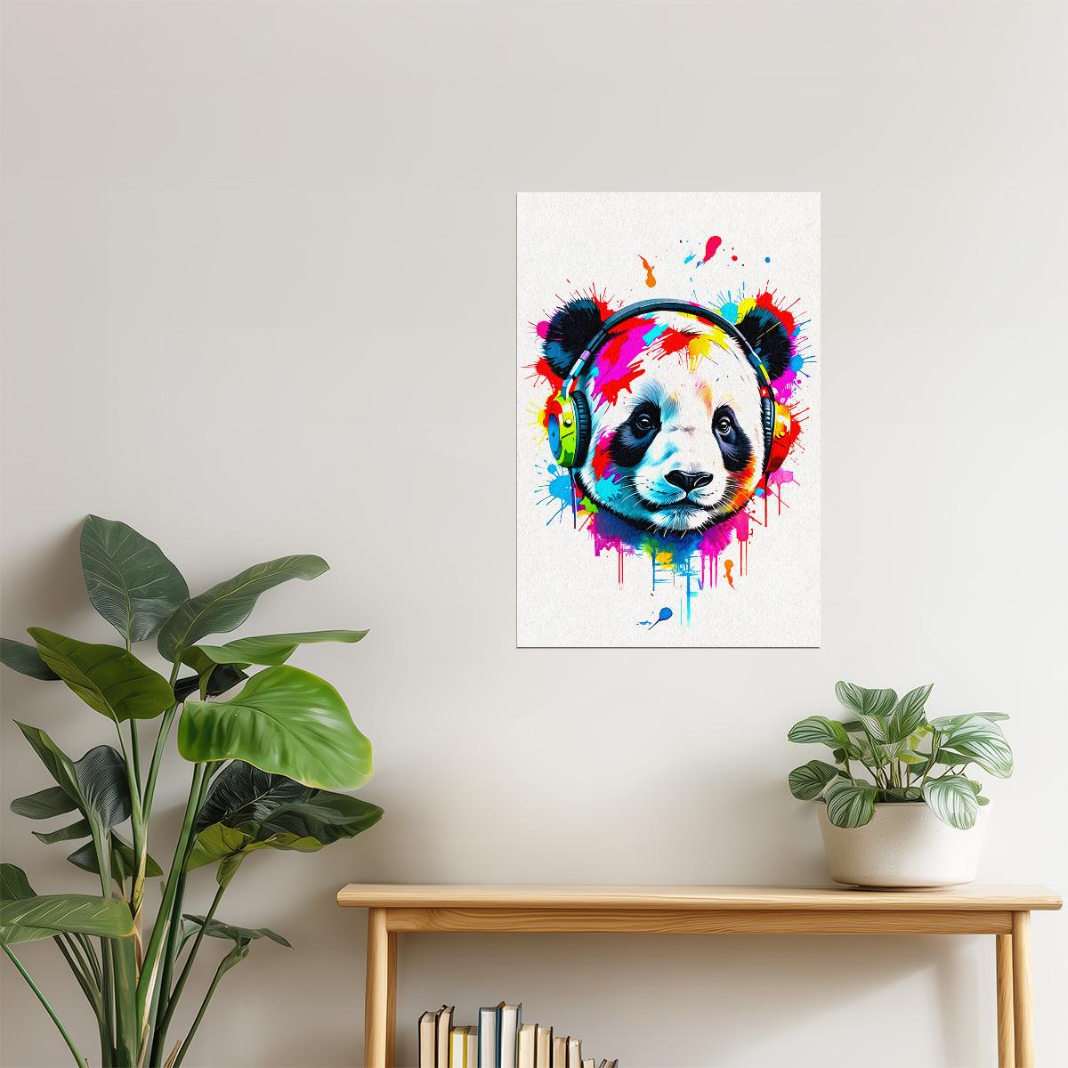 Panda with Headphones | Colorful Street Art Music Poster