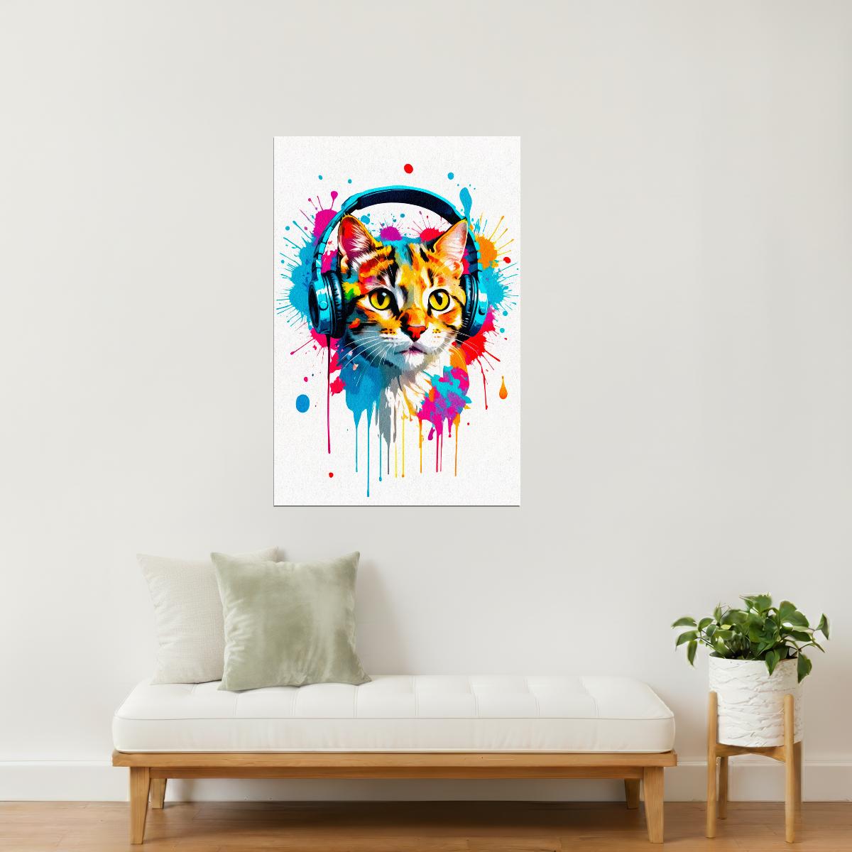 Kitten with Headphones | Color Splash DJ Art Print Poster