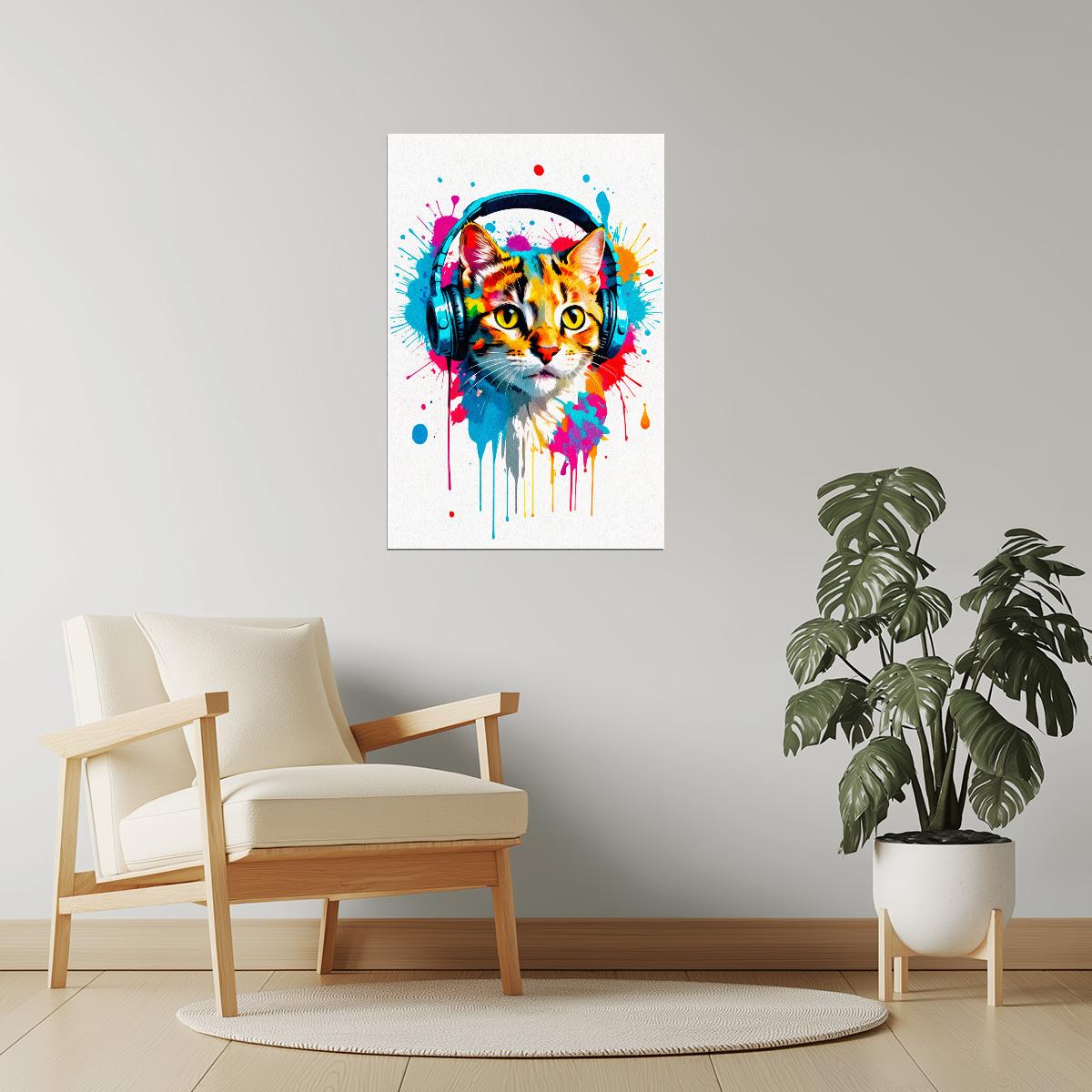 Kitten with Headphones | Color Splash DJ Art Print Poster